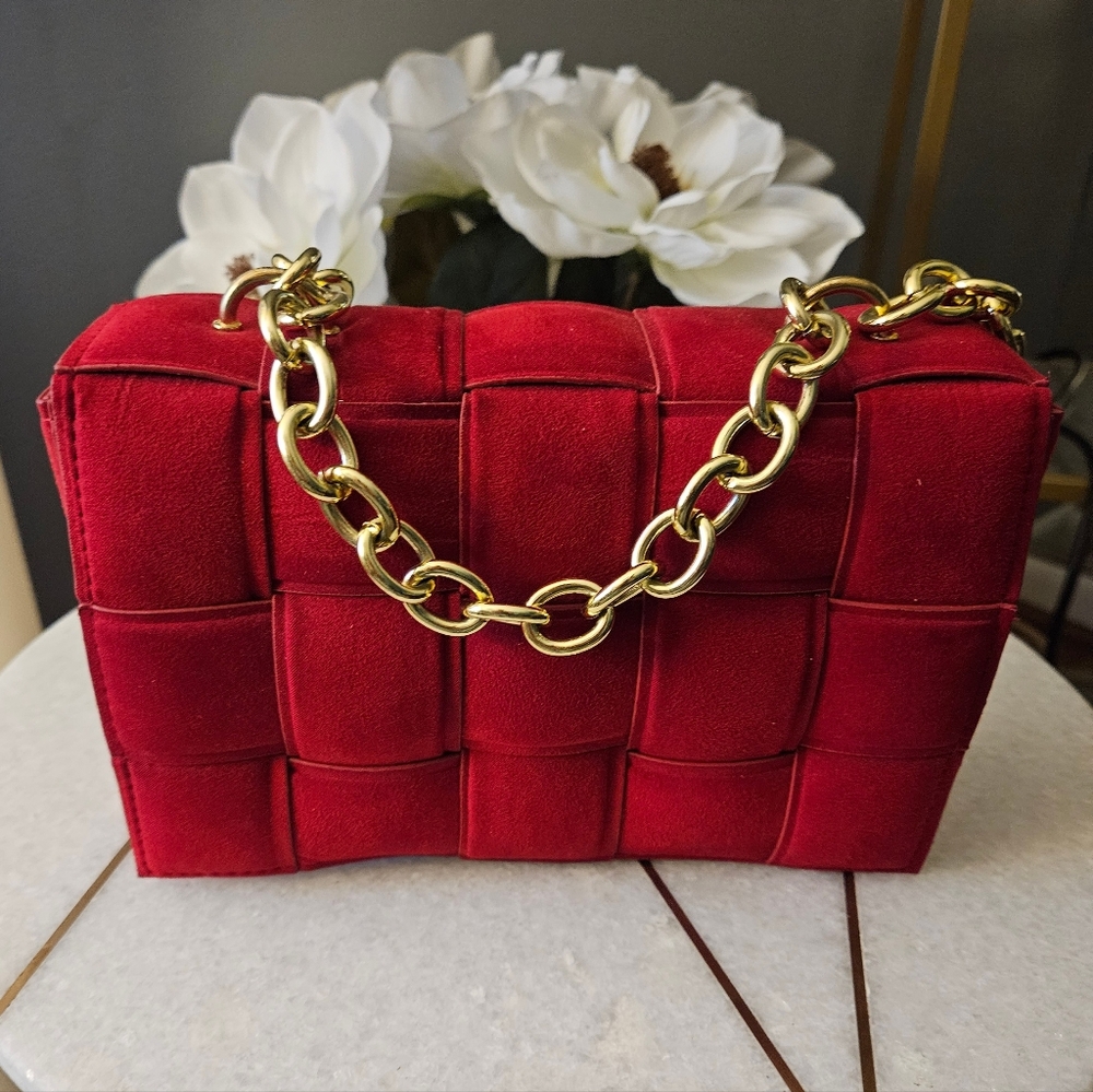 Beautiful summer Red Suede Shoulder Chain Bag. Never used